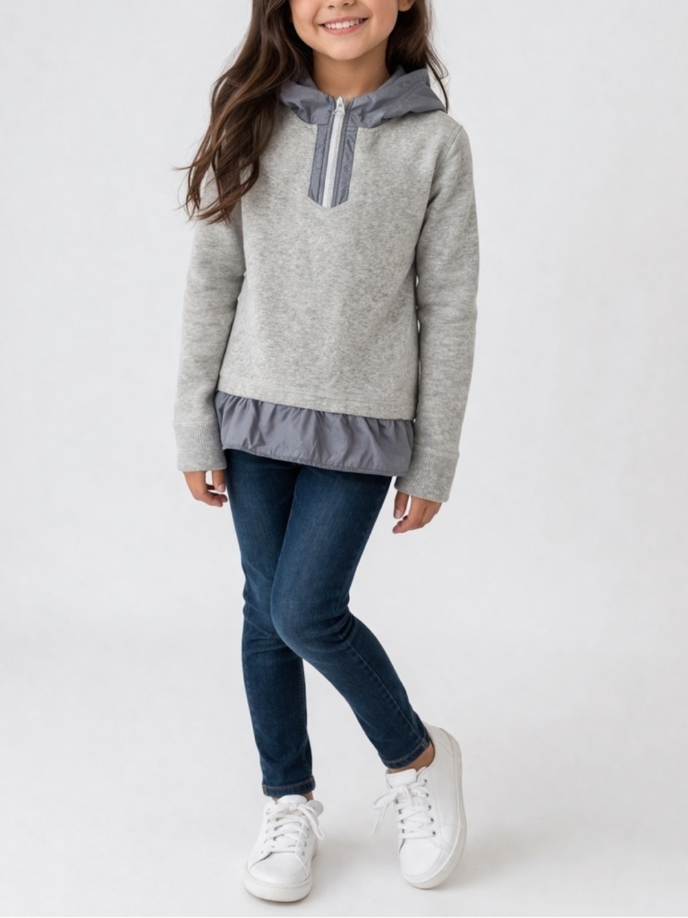 Ivivva Girls Size 8 Gray Hooded Pullover Jacket Sweater